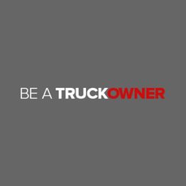 Text on gray background: "Be a Truckowner," with "Truckowner" in bold red and white.