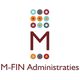 Logo met letter "M," cirkels en tekst "M-FIN Administraties" in rood en diverse kleuren.