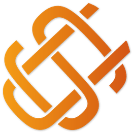 Orangefarbenes, ineinander greifendes geometrisches Muster auf weißem Hintergrund.