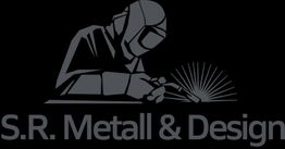 Logo eines Schweißers mit Schutzanzug und "S.R. Metall & Design" Schriftzug darunter.