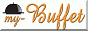 Logo mit einem Tablett und dem Text "my-Buffet" in Schwarz und Orange.