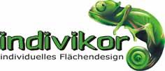 Grünes Chamäleon auf dem Firmenlogo "indivikor - individuelles Flächendesign".