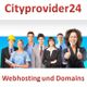 Personengruppe in Berufsbekleidung mit "Cityprovider24 Webhosting und Domains" Text.
