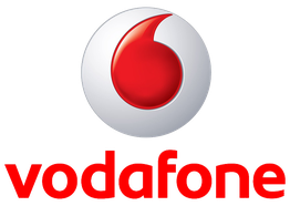 Logo von Vodafone: roter Schriftzug und Symbol auf weißem Hintergrund.