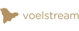 Logo met bruine vierkant en tekst "voelstream" in bruine letters.