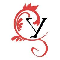 Buchstabe "Y" in schwarzer Schrift, umgeben von einem roten, verzierten Muster.