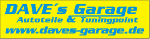 Gelbes Logo von "DAVE's Garage" mit Website und Text "Autoteile & Tuningpoint".