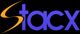 Logo with orange and purple text: "Stacx" on a black background.