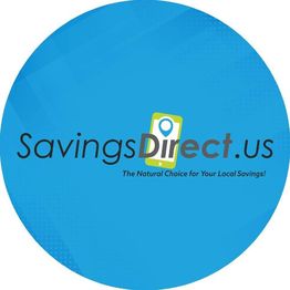 Logo on blue background: "SavingsDirect.us - The Natural Choice for Your Local Savings!"