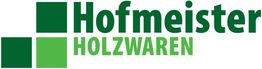 Logo von Hofmeister Holzwaren mit grünen Quadraten.