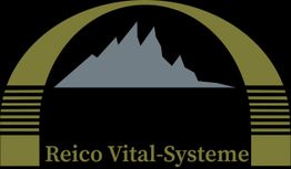 Logo von Reico Vital-Systeme mit stilisiertem Berg und gewölbtem Bogen auf schwarzem Hintergrund.