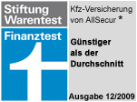 Stiftung Warentest Siegel: AllSecur Kfz-Versicherung, günstiger als der Durchschnitt, 12/2009.