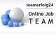 Blau-weiße Kugeln neben Text: "teamerfolg24 Online Job TEAM".