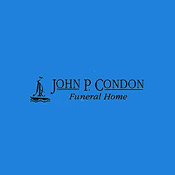 Logo of John P. Condon Funeral Home on a blue background.