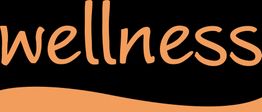 Schwarzer Hintergrund mit dem Wort "wellness" in orangefarbenem, geschwungenem Schriftzug.