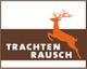 Ein orangefarbener Hirsch über braunem Streifen mit dem Text "TRACHTEN RAUSCH" in Weiß.
