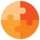 A round puzzle graphic divided into four shades of orange-yellow.