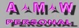 Der Text "A M W PERSONAL" in rosa Buchstaben mit Schatten auf grauem Hintergrund.