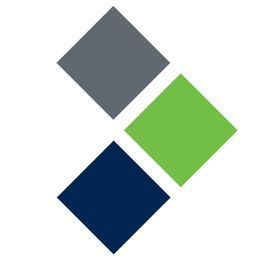 Drei farbige Rauten: grau, grün und blau, diagonal angeordnet auf weißem Hintergrund.