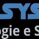 Logo Eko System SAS, scritta: "Tecnologie e Sostenibilità", design blu e grigio su sfondo nero.