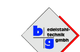Logo: Rautenform mit blauen Buchstaben "bg", Text: "edelstahl-technik gmbh" in Rot, Blau und Schwarz.