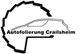 Logo mit Autokontur und Schrift "Autofolierung Crailsheim", umrandet von schwarzer Linie.