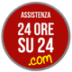 Icona rotonda rossa con scritta: "Assistenza 24 ore su 24 .com".