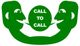 Zwei stilisierte grüne Köpfe, die ein "CALL TO CALL"-Sprechblasen-Logo teilen.