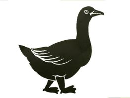 Schwarz-weiße Silhouette einer Gans auf weißem Hintergrund.