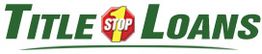 "Title Loans logo with 'Stop' sign between the words in green font."