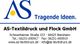 Logo von AS-Textildruck mit Kontaktinformationen und Slogan "Tragende Ideen".