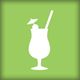 Icona di cocktail bianco su sfondo verde con ombrellino e cannuccia.