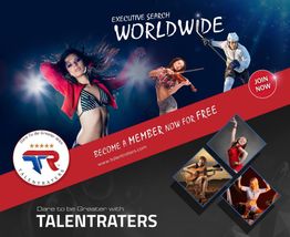 Performers and athletes on a Talentraters promotion with "Join Now" and "Worldwide" text.