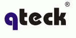Logo mit dem Text "qteck" in schwarz und lila auf weißem Hintergrund, oben rechts ein ®-Symbol.
