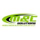 Green and black "M&C Solutions" logo with contact number for mobile media blasting services.