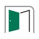 Grünes, offenes Türsymbol mit grauem Rahmen auf weißem Hintergrund.