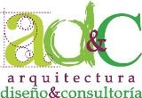 Logo de adc arquitectura, diseño & consultoría en colores verde y púrpura.