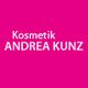 Weiße Schrift "Kosmetik ANDREA KUNZ" auf pinkem Hintergrund.