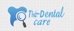 Blue tooth logo with a magnifying glass and text: "The Dental Care".