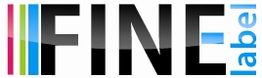Logo mit dem Wort "FINE" in Schwarz und bunten Streifen links, "label" in Blau vertikal rechts.