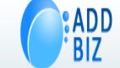 Abstract blue logo with "ADD BIZ" text on the right.