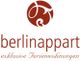 Logo von "berlinappart" mit Schriftzug "exklusive Ferienwohnungen" in Rot und Weiß.