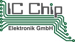 Logo mit Text "IC Chip Elektronik GmbH", entworfene Leiterbahnen in Grün.