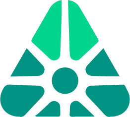 Grünes, stilisiertes Blatt-Logo mit kreisförmigem Zentrum auf weißem Hintergrund.