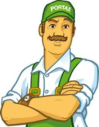 Illustration eines Mannes mit Schnurrbart in grüner Mütze und Latzhose, Arme verschränkt.