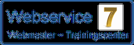 Webservice 7 Logo, blaues Design mit goldener Zahl "7". Text: Webmaster - Trainingscenter.