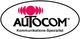Logo mit dem Schriftzug "Autocom" und dem Slogan "Kommunikations-Spezialist" in einem Oval.