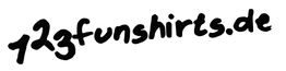 Schwarz-weißer Schriftzug "123funshirts.de" in verspielter Schriftart auf weißem Hintergrund.