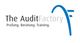 Logo mit Schriftzug "The Audit Factory", Untertitel "Prüfung. Beratung. Training." in Blau und Grau.