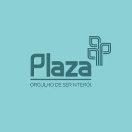 Logotipo do Plaza com texto "Orgulho de Ser Niterói" em fundo azul claro.